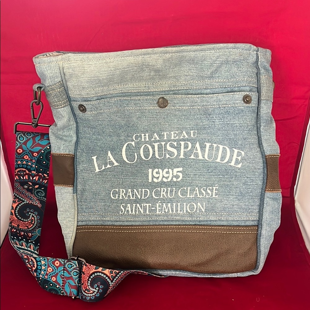 Blue and Brown Crossbody Bag with Vintage Appeal